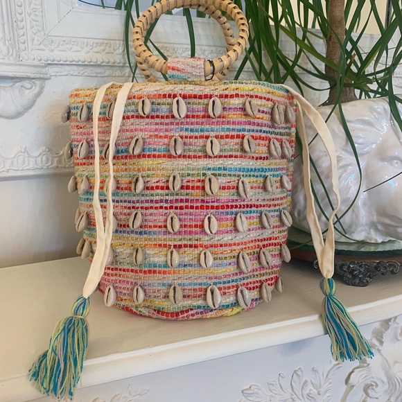 Anthropologie Handbags - Cowrie Puka Shell Multicolor Mini Bucket Bag